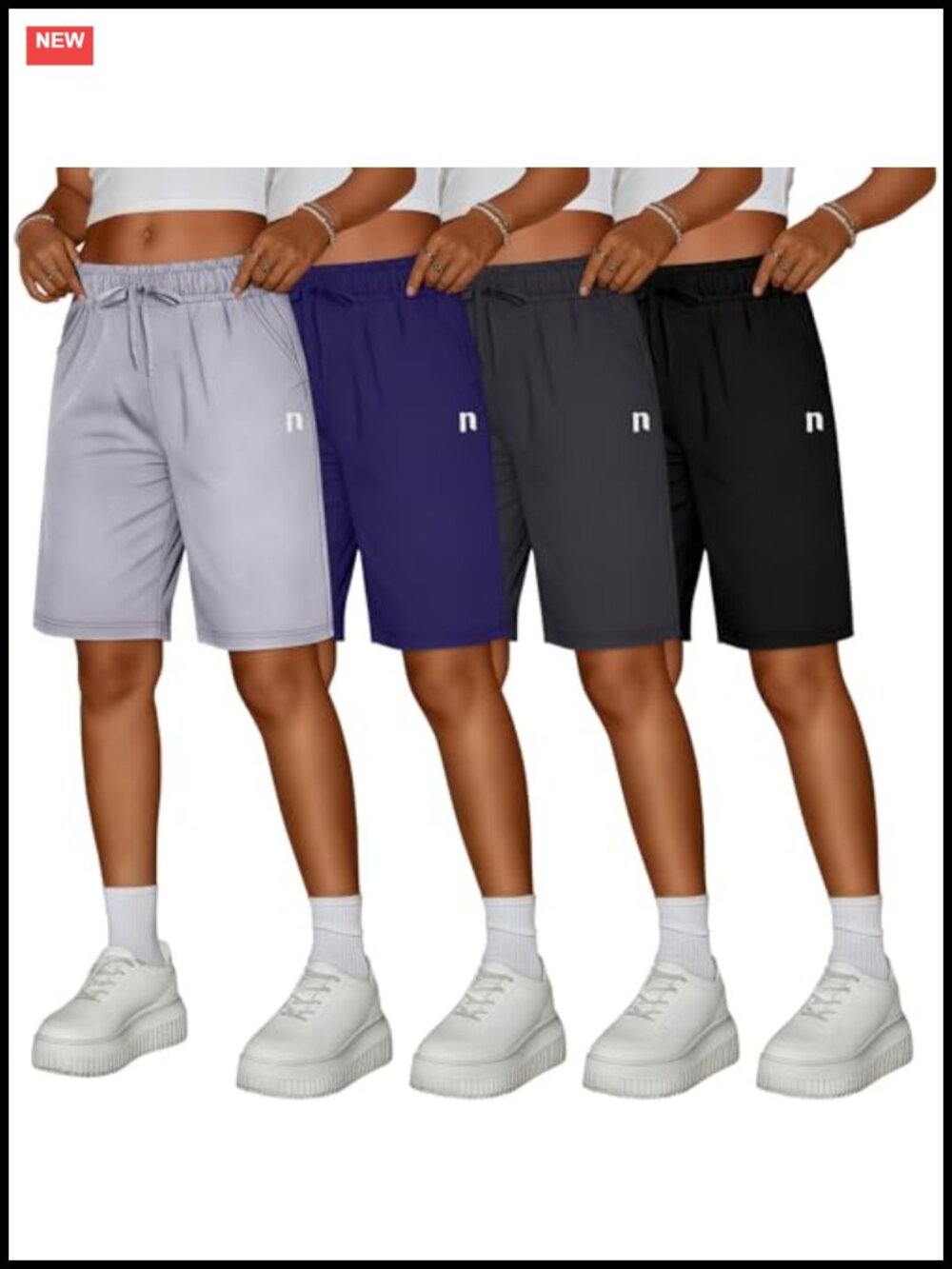 4 Pack Women's Bermuda Cotton Knee Length Shorts | High Waisted, Wide Leg,